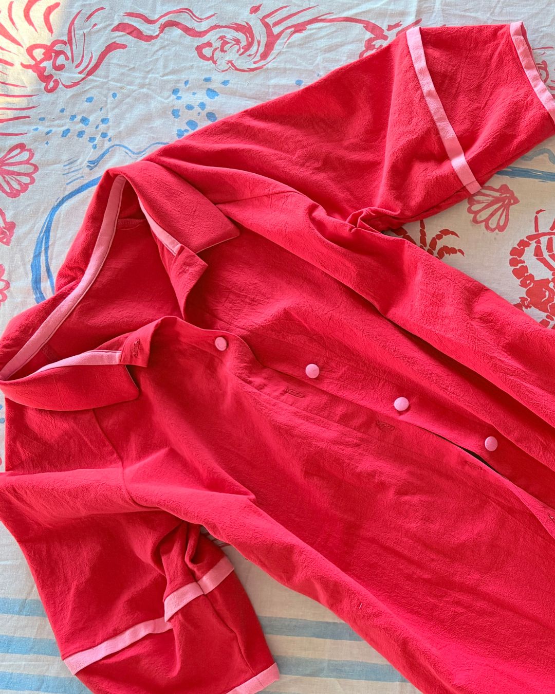 Red west coast dress on the Ocean Adventure tablecloth - all in 100% cotton